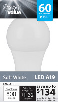 Walmart's Great Value branded LED lamp